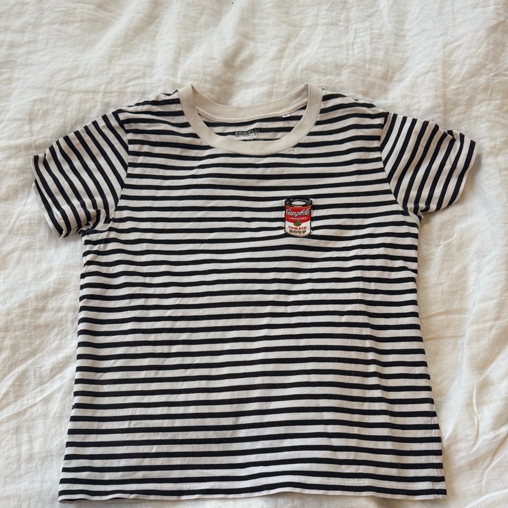 Uniqlo Black and White Striped Tee with Warhol Patch